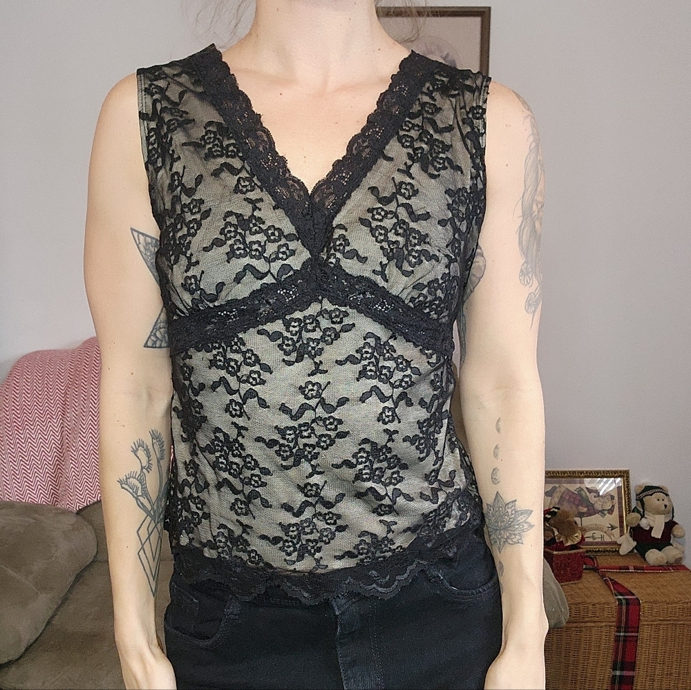 Black Lace Sleeveless Blouse Size Medium